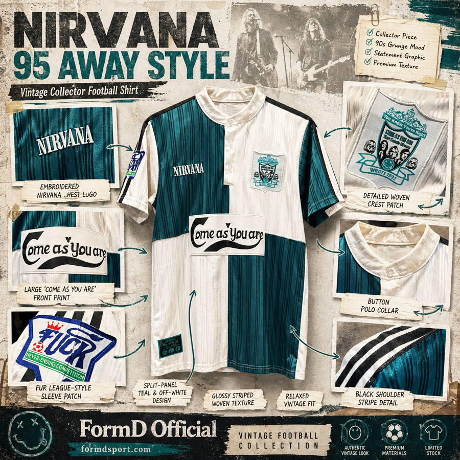 เสื้อฟุตบอล หงส์ ชุดเยือนปี 1994  เวอร์ชั่น วินเทจ เสื้อวง Nirvana รุ่น Come as You are เสื้อบอล