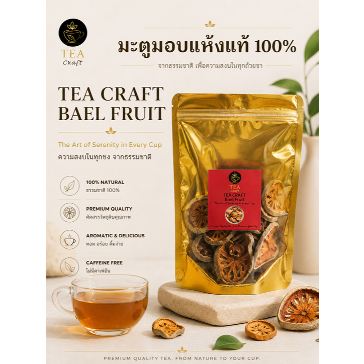 Tea Craft ชามะตูมคัดพิเศษ (Dried Bael Fruit Tea) ดื่มง่าย สบายท้อง