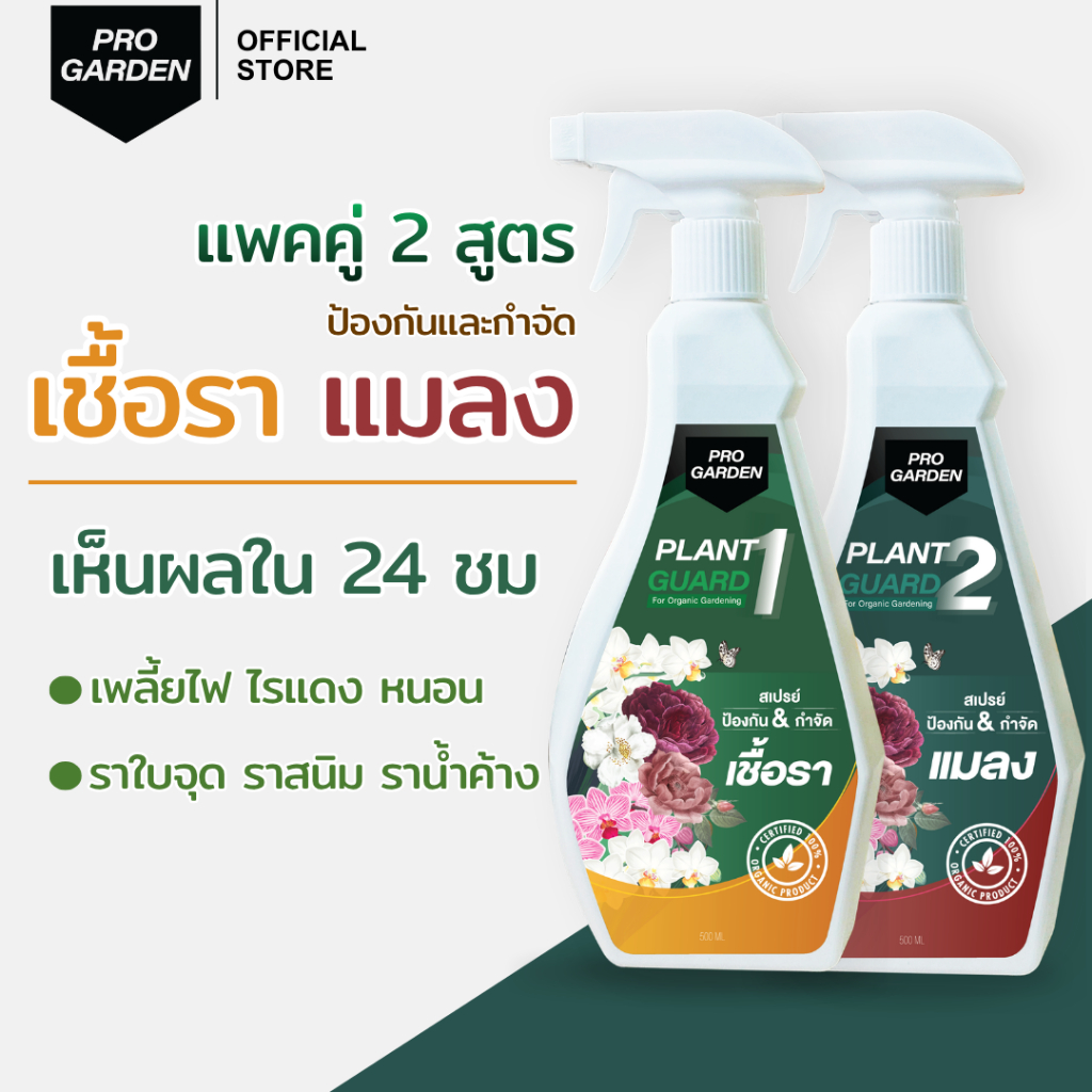 ProGarden เซ็ทคู่แบบพร้อมใช้ (สเปรย์กำจัดแมลง + สเปรย์กำจัดเชื้อรา) สารสกัดธรรมชาติ ไร้สารเคมี ใช้ได้กับพืชทุกชนิด