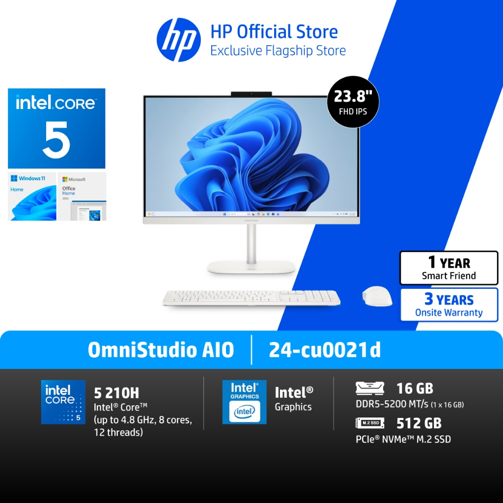 HP OmniStudio AIO | Intel Core 5 210H | 16GB/512GB | 24" FHD IPS | Win11+MS24 | 3Yrs