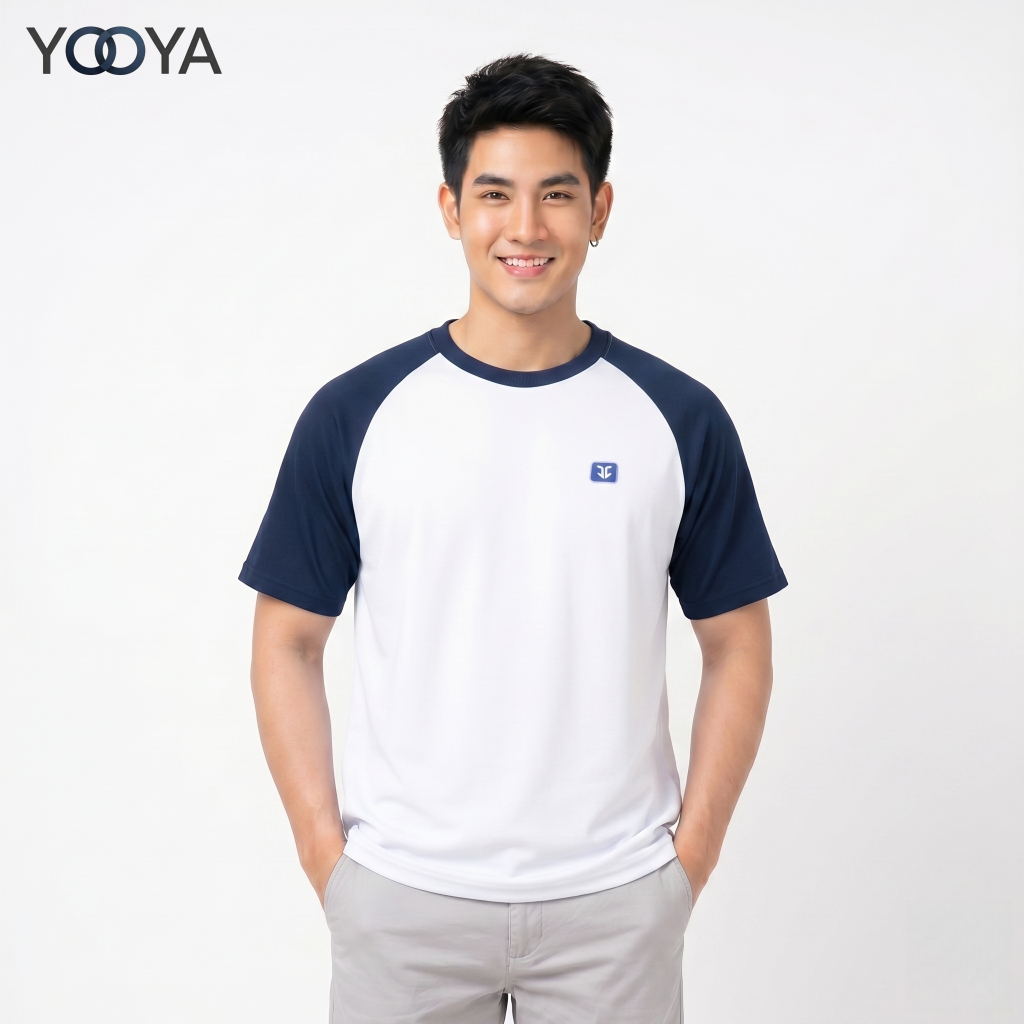 YOOYA เสื้อยืดสไตล์เกาหลี ดีไซน์ตัดต่อแขน แขนเสื้อแบบแร็กแลน มินิมอลเรียบหรู เนื้อผ้าระบายอากาศดีเยี่ยม ใส่ได้ทุกวัน