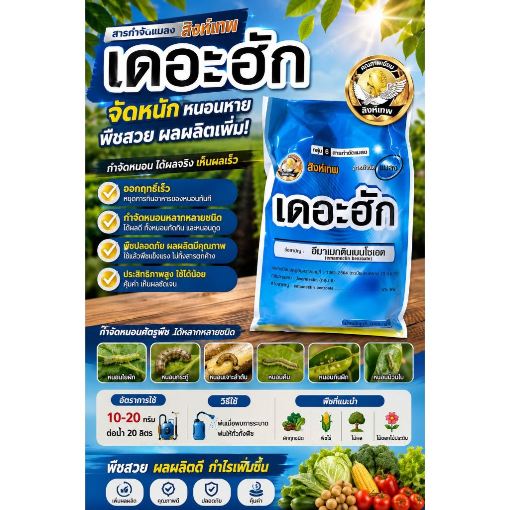 เดอะฮัก(อีมาเมกตินเบนโซเอต5%WG)สารป้องกันและกำจัดหนอนกระทู้ข้าวโพด,หนอนเจาะลูกขนาดบรรจุ1กิโลกรัม
