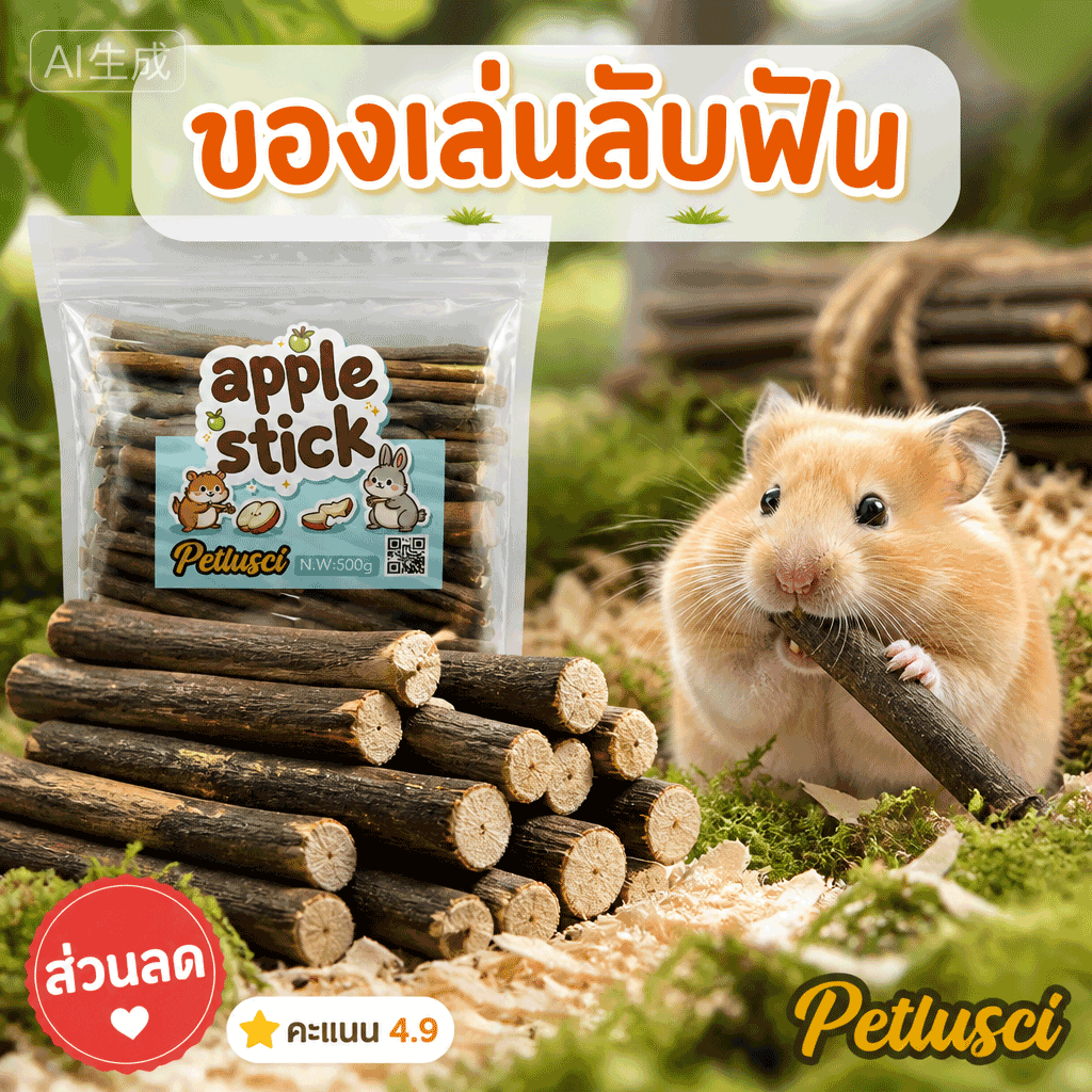 ไม้แอปเปิล 500กรัม สำหรับ ลับฟัน ขัดฟัน ลดอาการเครียด สัตว์ฟันแทะ ชูการ์ กระรอก กระต่าย แฮมสเตอร์