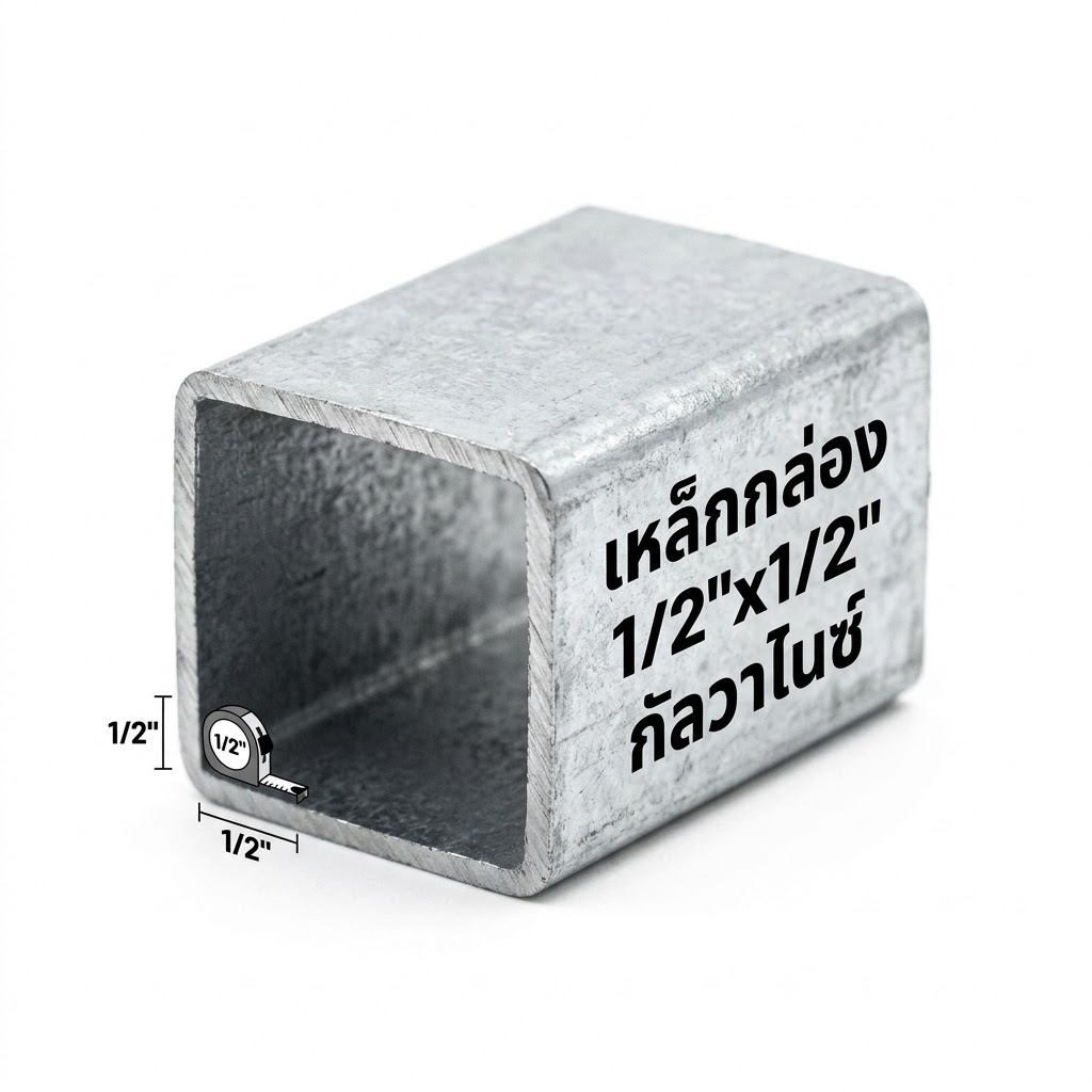 เหล็กกล่องกัลวาไนซ์ขนาด 4 หุน x 4 หุน (1/2" x 1/2")*ราคาต่อ1เส้น* (1เส้น ยาว6เมตร **ตัดแบ่ง1เมตรx6ท่