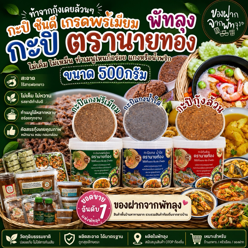 กะปิพรีเมี่ยมตรานายทอง กระปุกครึ่งกิโลกรัม 2in1 แกงและน้ำพริก
