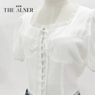 Thealner-AN467 (เซตเสื้อขาวแขนตุ๊กตากระดุมหน้ากางเกงยีนส์ปักหัวใจ)
