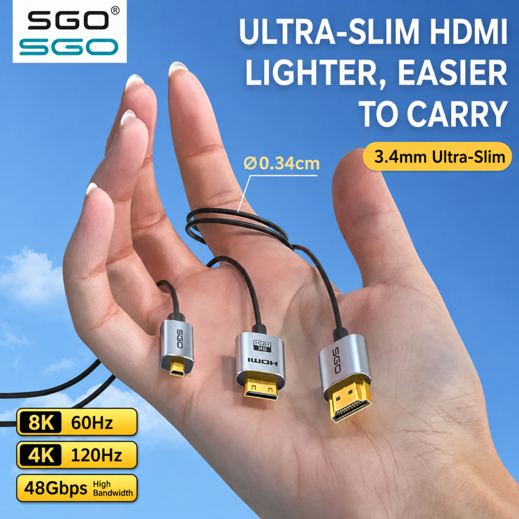 SGO HDMI 2.1 Cable Ultra Slim 3.4mm รองรับ 4K/120Hz & 8K60Hz [Soft Cable] รับประกันศูนย์ไทย