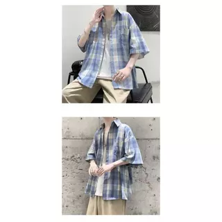 เสื้อแขนสั้นลายสก๊อตผู้ชาย，มีสองสีให้เลือก，M-3XL