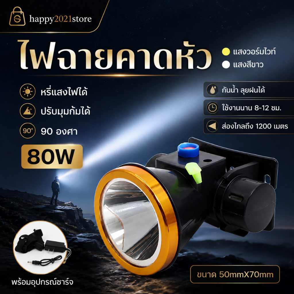 ไฟฉายคาดหัว ไฟฉายคาดหัวแรงสูง led 80W 100W 150Wส่องไกล 1000เมตร ไฟฉายชาร์จไฟ แสงไฟขาว – โปรปัง