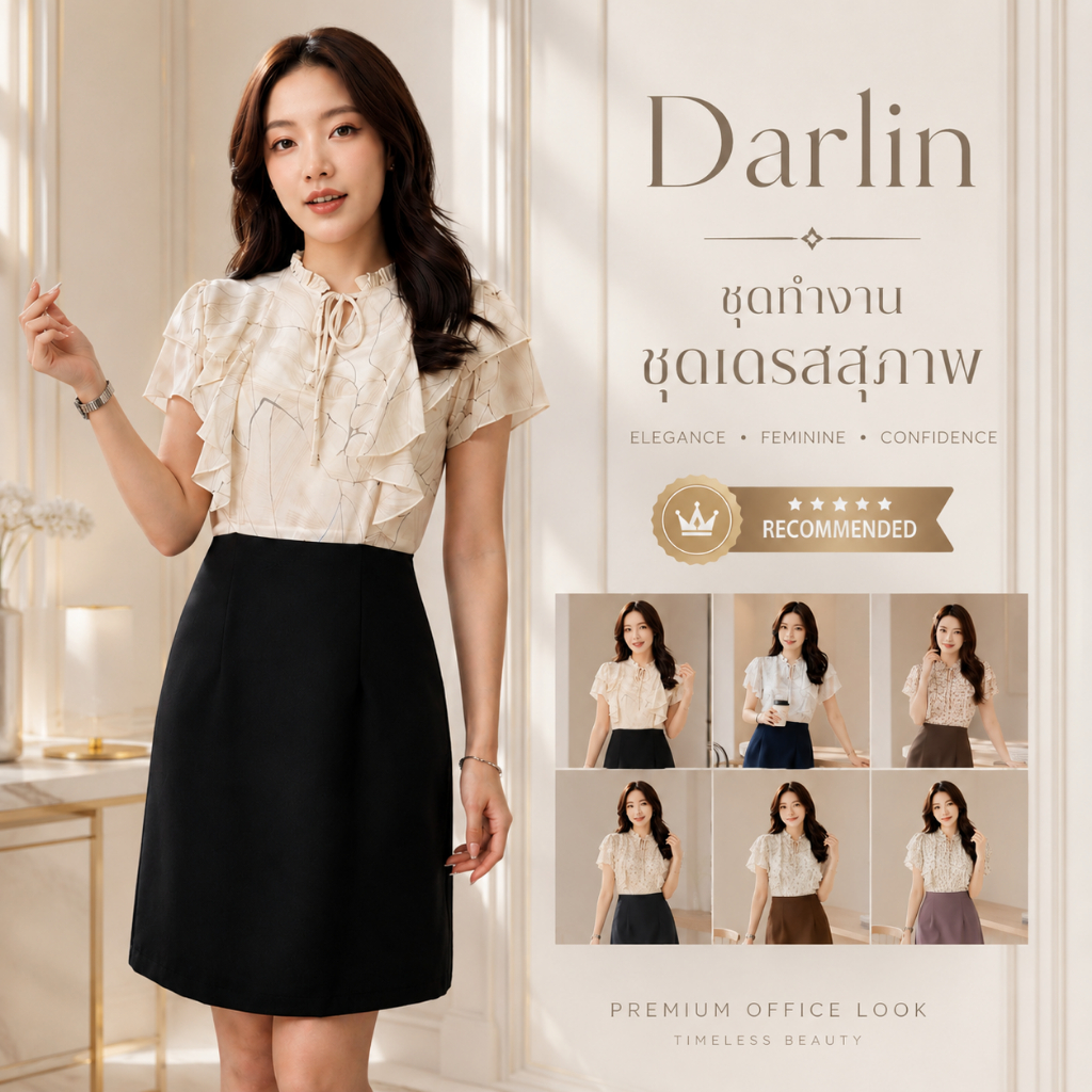 ชุดทำงานผู้หญิง ชุดเดรสสตรี สุภาพ เรียบร้อย สวย มีคุณภาพ รุ่น Darlin (ชีฟรอง)