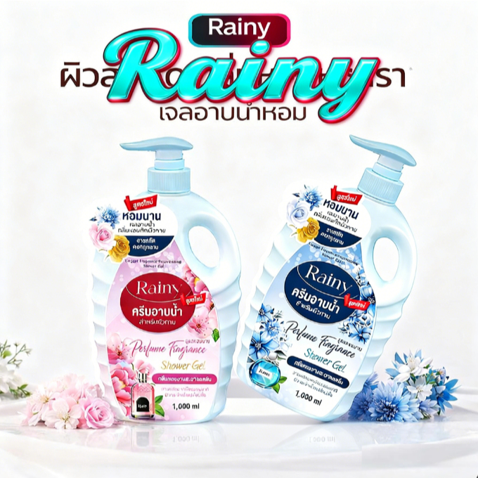 【ซื้อ 1 แถม 1】Rainy ครีมอาบน้ำ น้ำหอม เจลอาบน้ำ ชนิดเจล 1000ml กลิ่นน้ำหอม กลิ่นหอม ติดทนนาน อ่อนโยน ลดการสะสมของแบคทีเร