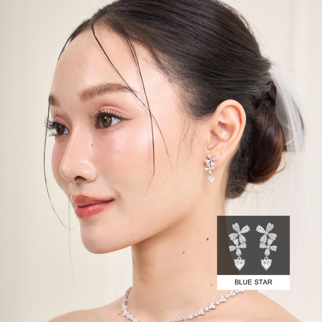 Kind Jewelry ต่างหู เจ้าสาว ต่างหูออกงาน Blue star flower