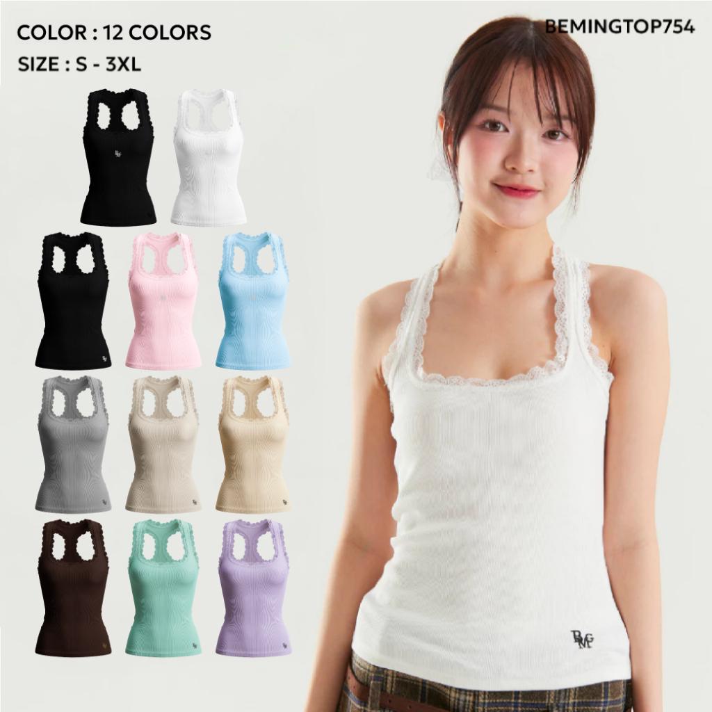 (พร้อมส่ง)Bemingtop754(XS-3XL) - Lila Tank Top เสื้อกล้ามลูกไม้