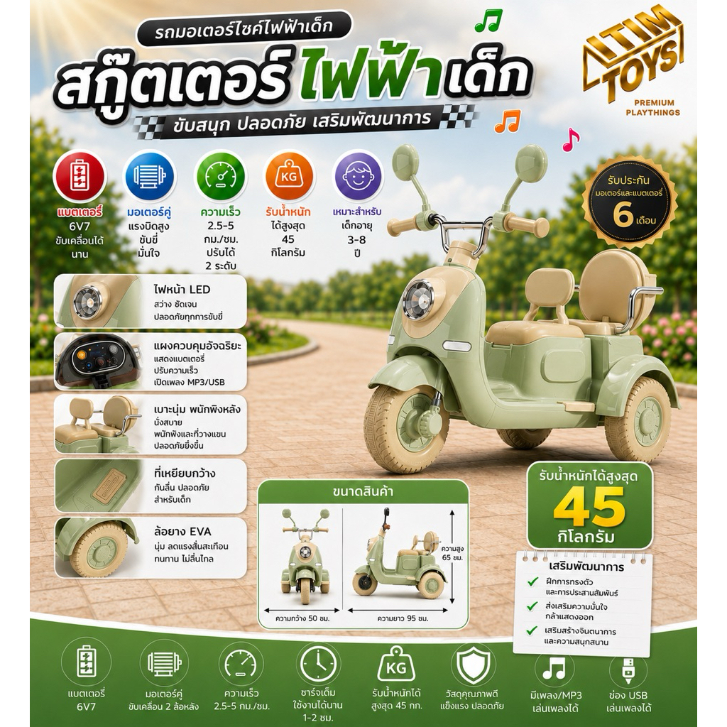 🔥 นั่งได้ 2 คน  🔥itimtoys รถมอเตอร์ไซค์เด็กรถไฟฟ้าเด็กเล่นรถมอเตอร์ไซค์มีที่นั่งซ้อน รุ่นใหม่ล่าสุด รุ่น 2156(26905)