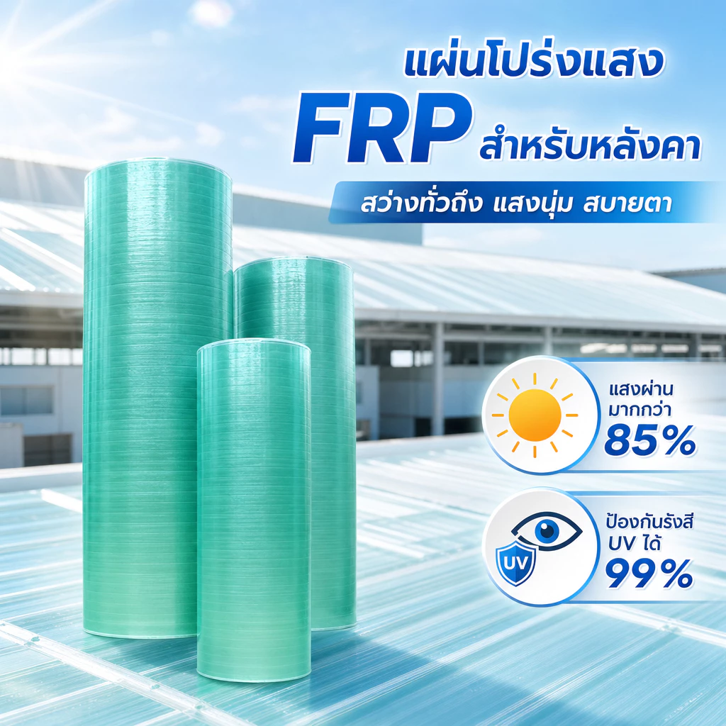 แผ่นหลังคาโปร่งแสง หลังคาใส วัสดุไฟเบอร์กลาส FRP มีขนาดยาว 1/2/5/6/7/8/10 ม. ส่งฟรีทั่วไทย