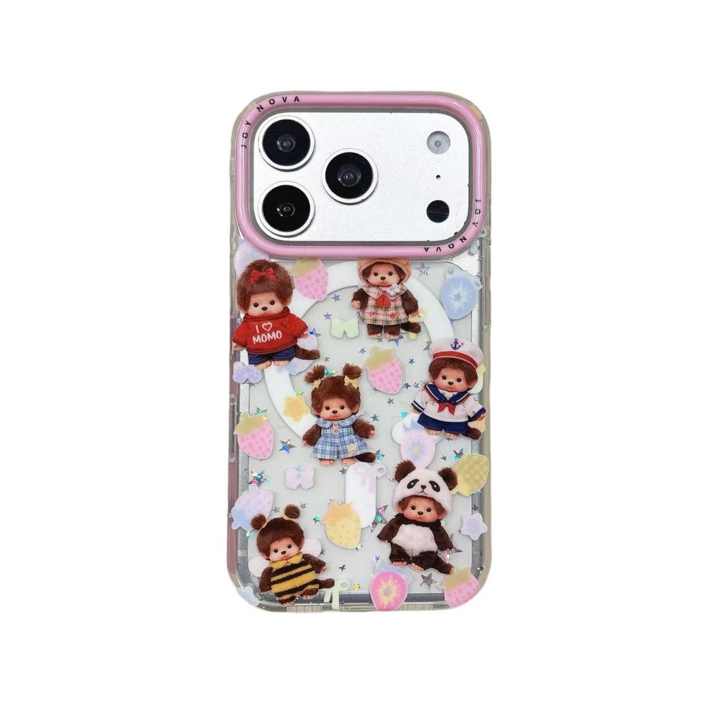 AD347 Case monchhichi+griptok สตอเบอร์รี่ชมพู สินค้ามาใหม่ลายน่ารัก พร้อมส่งจากไทย