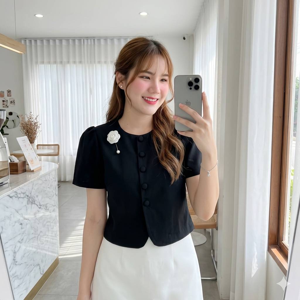 คอกลม ขาว-ดำ 36 38 40 42 44  ผ้าฝ้ายพื้นเมือง เชียงใหม่ สีหวานพาสเทล