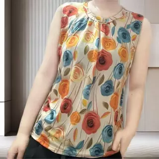 Women's Plus Size Floral Sleeveless Shirt, Casual Round Neck T-Shirt, New Fashionable and Versatile Ice Silk Vest Top