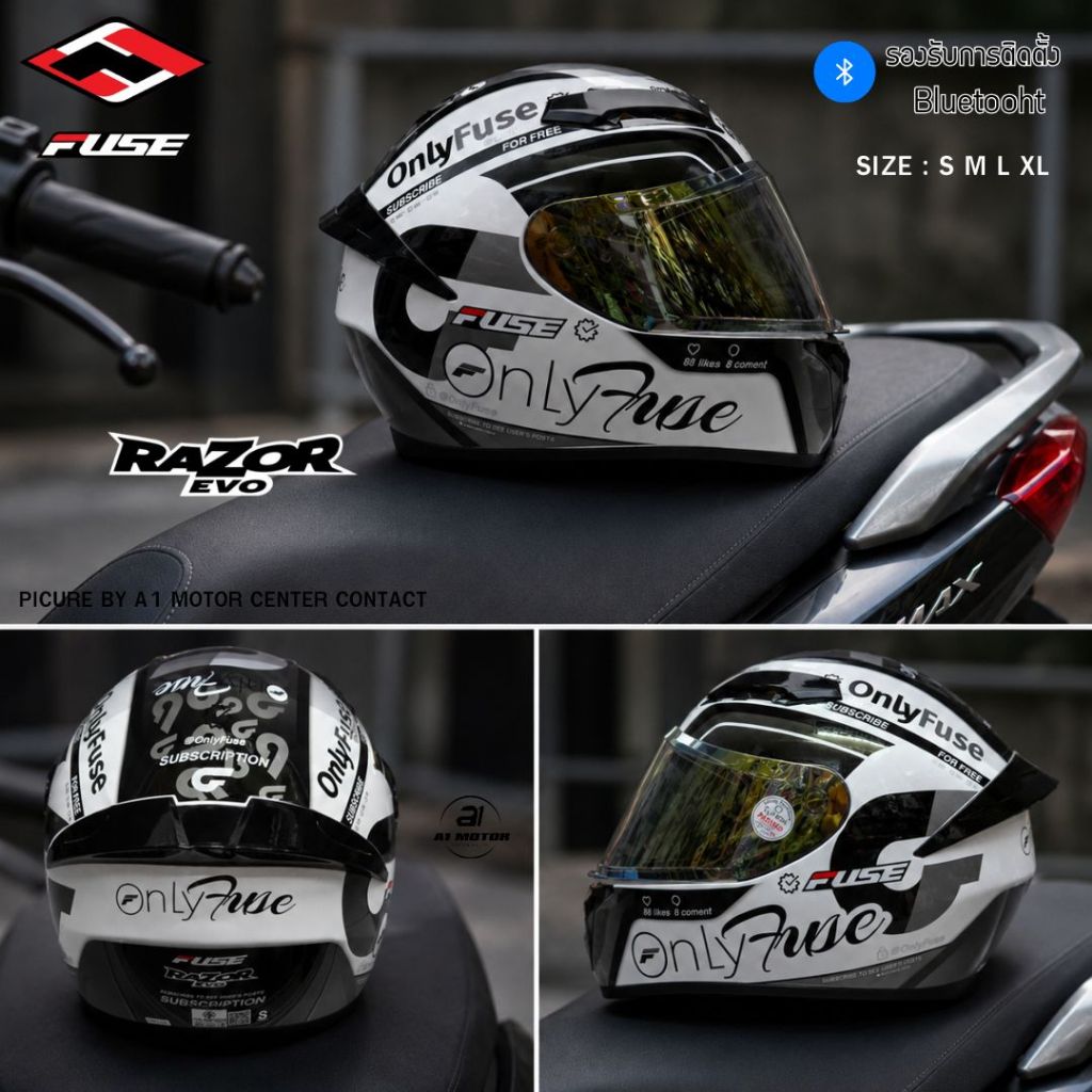 หมวกกันน็อคเต็มใบ FUSE รุ่น RAZOR EVO รองรับการติดตั้งบูลทูธ นวมถอดซักได้ ราคาสบายกระเป๋า มาตรฐาน มอก.