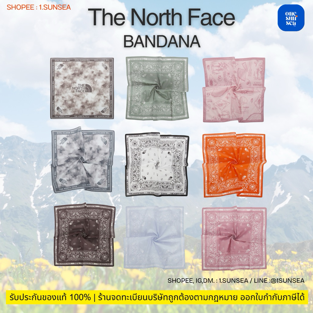 ผ้าบัฟ ผ้าเช็ดหน้า ผ้าโพกหัว THE NORTH FACE ขนาด 58x58 รับประกันของแท้ 100%