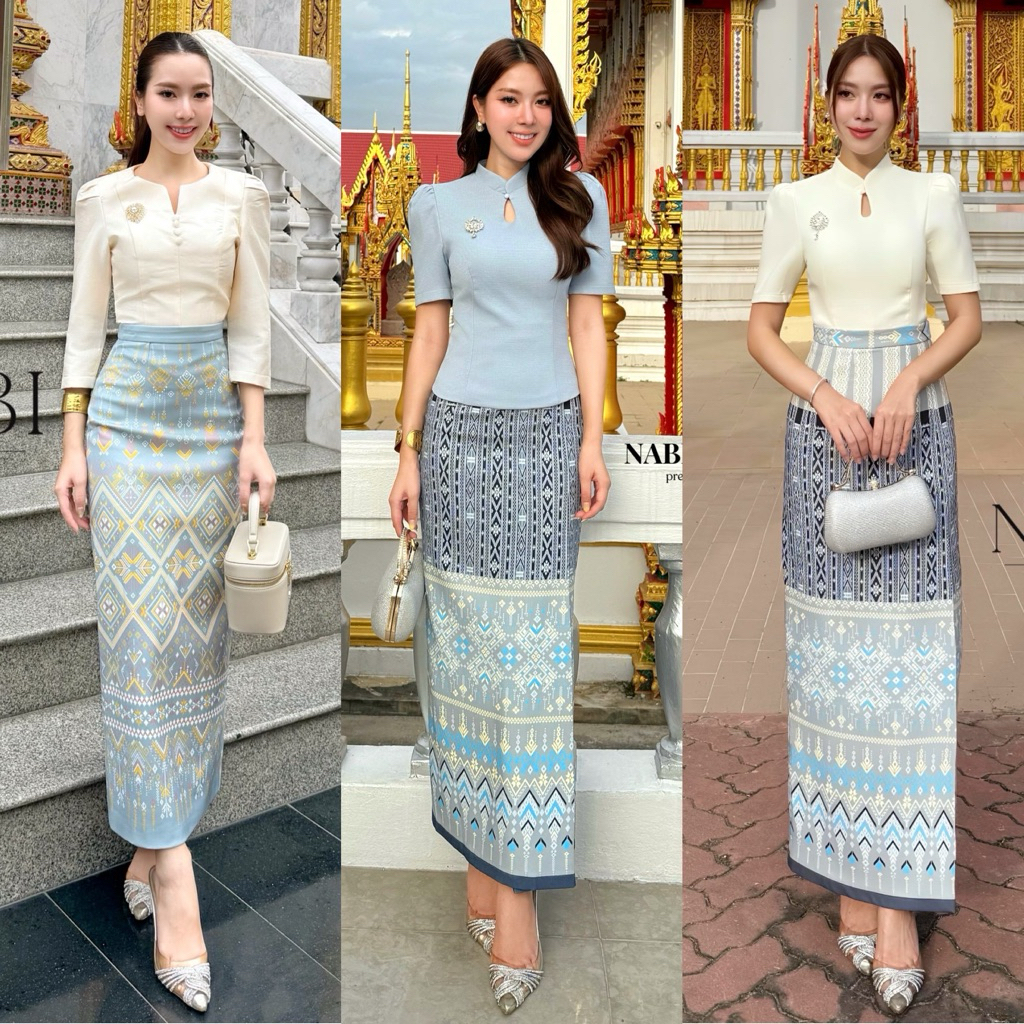 📌📌พร้อมส่ง S M L XL 🏷️NABI #A-2038 Set 3ชิ้น (เสื้อ+กป+เข็มกลัด) ชุดไทย ชุดผ้าไทย ออกงาน ทอดกฐิน งานหมั้น ทำบุญ