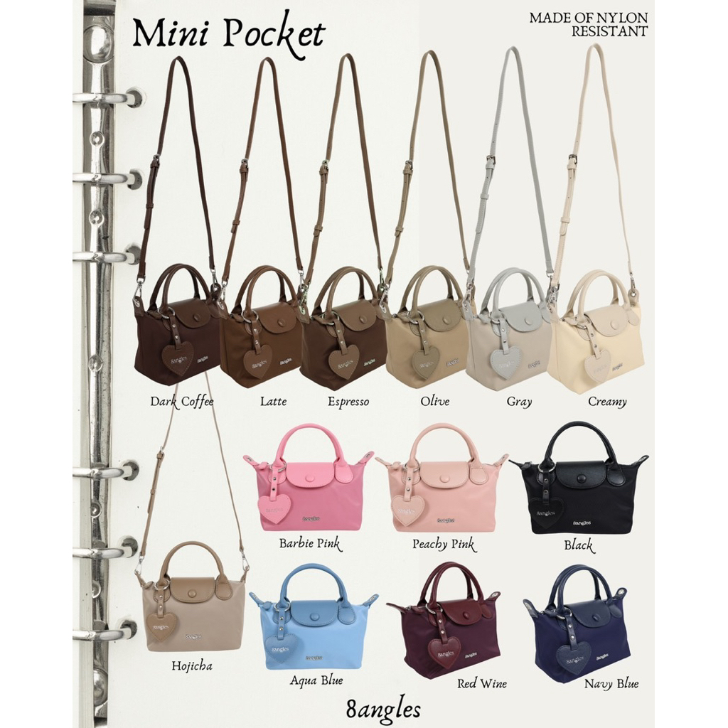 ✨8anglesshop : NYLON mini pocket ขนาด8นิ้ว ผ้าไนล่อน ✨🎀 ใส่โทรศัพท์ได้ทุกรุ่น E040