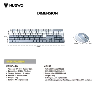 NUBWO (NKM640) Keyboard & Mouse Wireless Combo Set คีย์บอร์ดและเมาส์ไร้สา่ย ไม่มีเสียงรบกวน