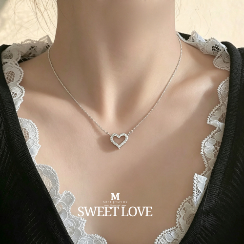 MEET💕พร้อมส่ง สร้อยเงิน Sweet love เงินแท้925 พร้อมจี้รูปหัวใจสวยๆ แฟชั่นเกาหลี ไม่ลอกสี ไม่แพ้ผิว