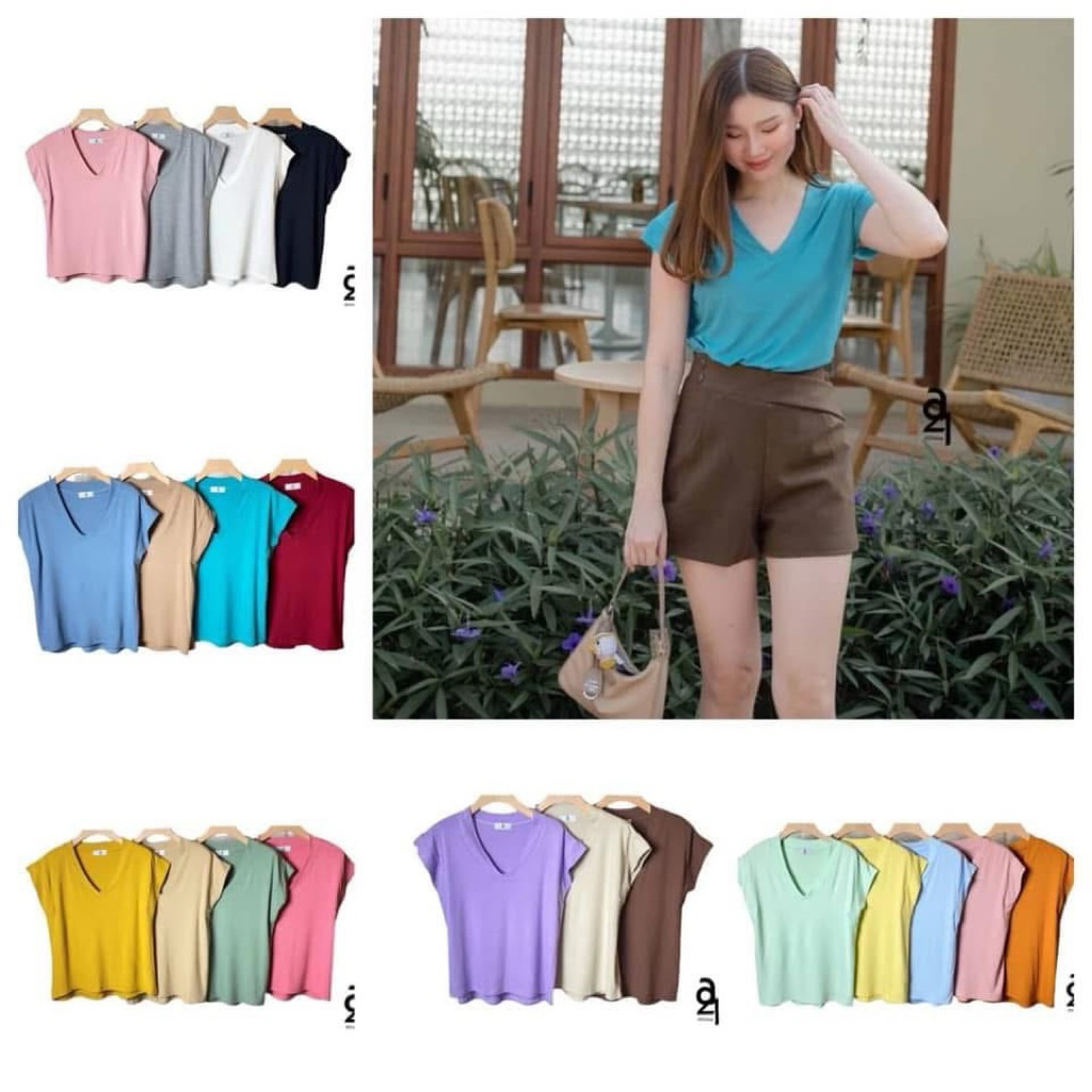 เสื้อยืด คอวีผ้าร่อง งาน A21 Shop
