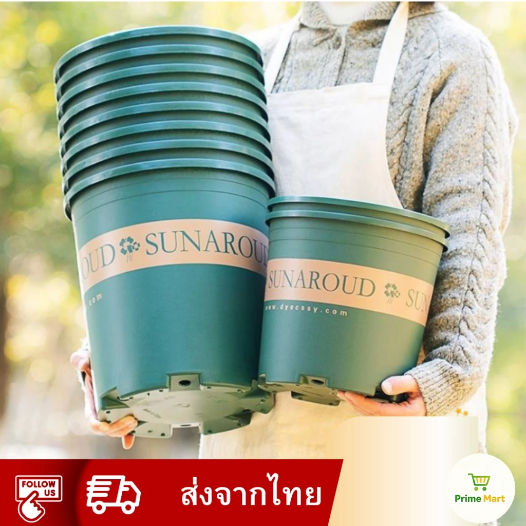 กระถางต้นไม้ สีเขียว 5-11 นิ้ว ระบายน้ำดีแบบพลาสติก กระถางดอกไม้ญี่ปุ่นสีเขียว