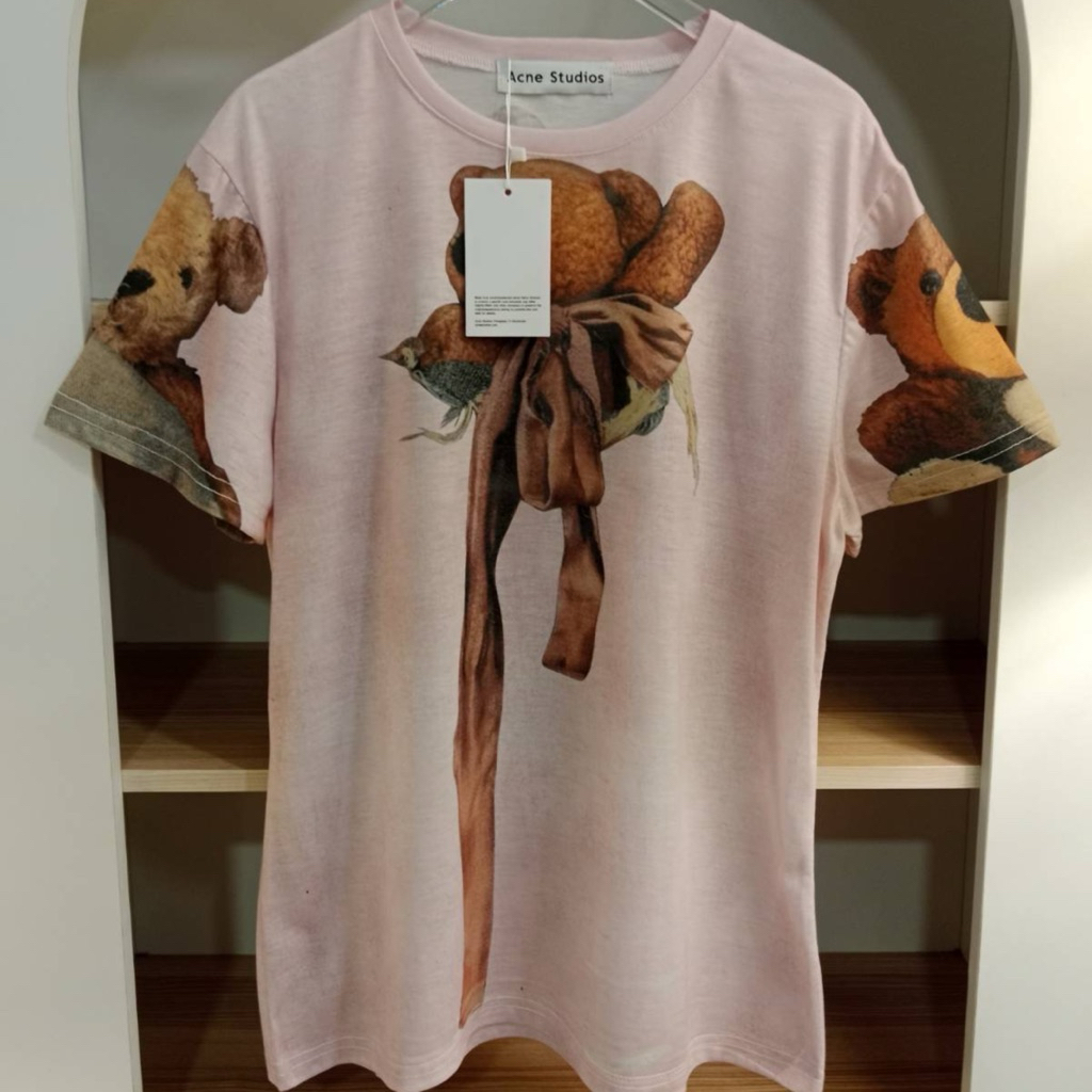 เสื้อยืดสีชมพูพาสเทลละมุนๆพิมพ์ลายน้องหมีวินเทจผ้าไม่หนามาก🧸