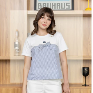 Glucoat | [A397/A805/A806] เสื้อยืดแขนสั้นคอกลม กลางอกปัก glucoat แต่งลาย พร้อมเข็มกลัดโบว์