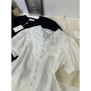 M2147 เสื้อเบล้าส์ลูกไม้ ลุคคุณหนู สวยหรูดูแพง อัปเกรดลุคให้ดูละมุนด้วยดีไซน์งานฉลุลูกไม้สุดประณีต