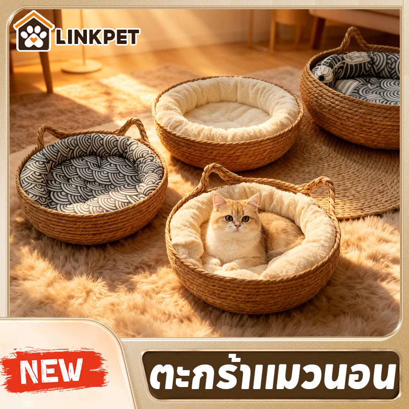 ตะกร้าแมวนอน เบาะนอนแมว หลุมนอนแมว กล่องนอนแมว ทำด้วยมือบริสุทธิ์ ผ้า Vanilla ผ้าฝ้าย ppคุณภาพสูง