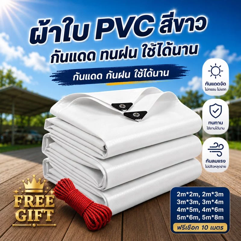 ผ้าใบ PVC สีขาว กันน้ำ กันแดด ผ้าใบคลุมของ ผ้าใบคลุมรถ เต็นท์กันฝน สำหรับกลางแจ้ง งานเกษตร งานก่อสร้าง