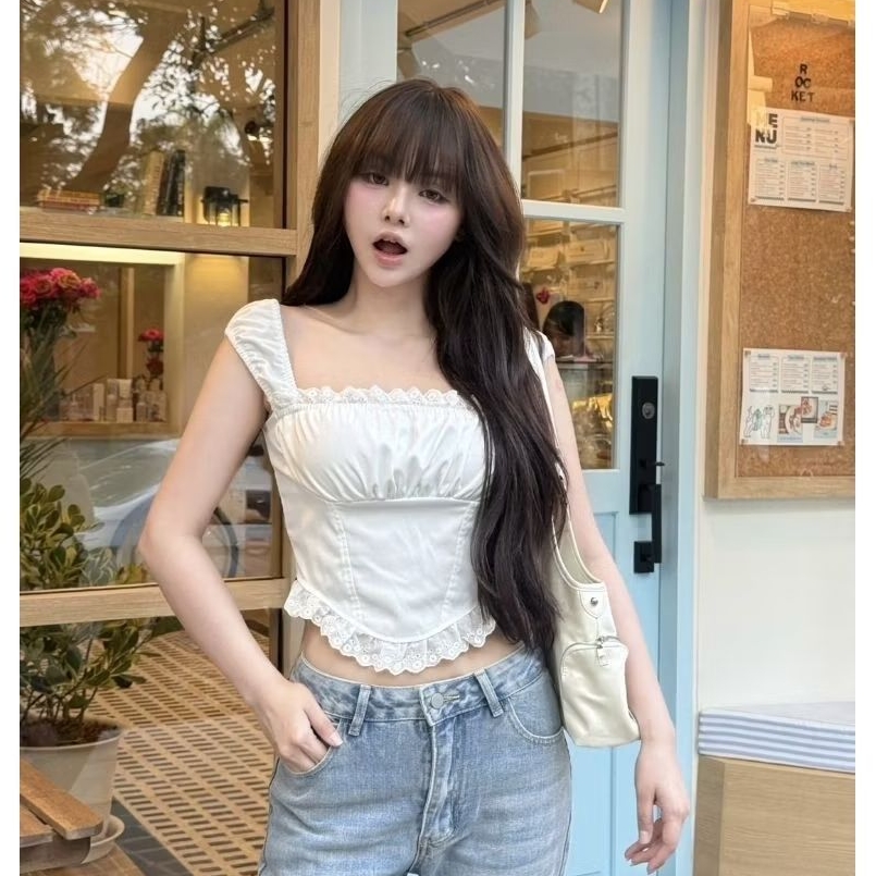 [พร้อมส่ง]น้องแบร์😽🐱|Nusa-เสื้อสายเดี่ยว ทรงเก๋โชว์เอว น่ารักสุดๆ[อก38]