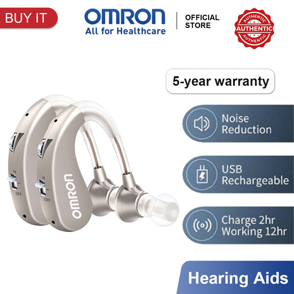 OMRON Rechargeable Hearing Aid for Elderly 4 Volume Levels Lightweight Hearing Amplifier for Home Outdoor Use