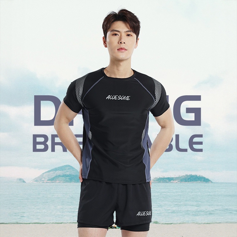 ชุดว่ายน้ำชาย ผ้า2ชั้น กันโบ๊ ชุด2ชิ้นสำหรับว่ายน้ำหรือออกกำลังกาย