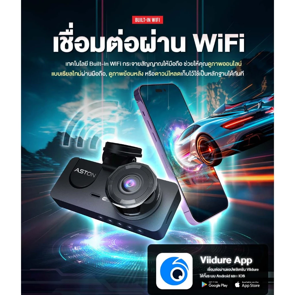 [ขายดีอันดับ1] กล้องติดรถยนต์ 3 กล้อง Aston Triple Wifi กล้องรถสเตฟาน FHD รองรับบันทึกขณะจอด 24ชม DashCam รับประกัน 1 ปี thumbnail 7
