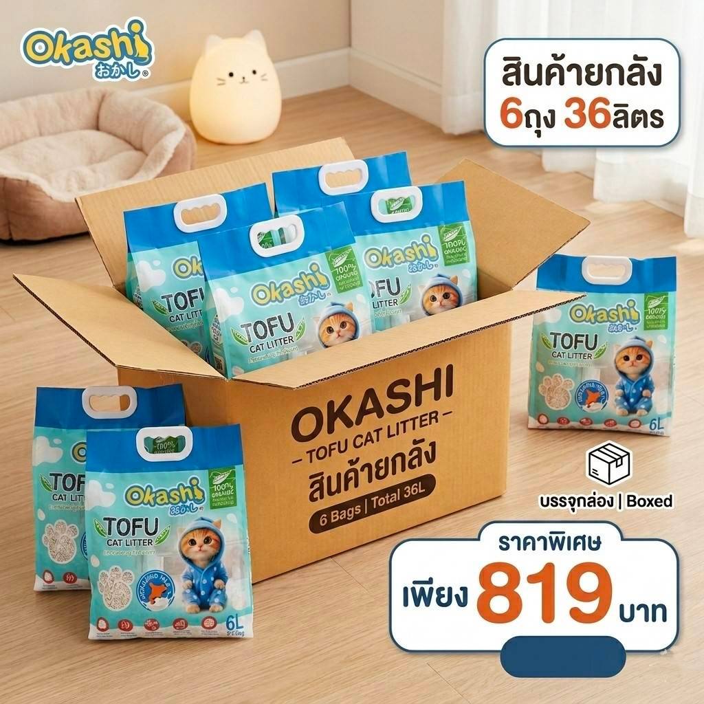 Okashi ทรายเต้าหู้ ถั่วลันเตา HOKKAIDO MILK ขนาด 10 ลิตร 4ถุง = 40 ลิตร (สินค้าบรรจุกล่อง)