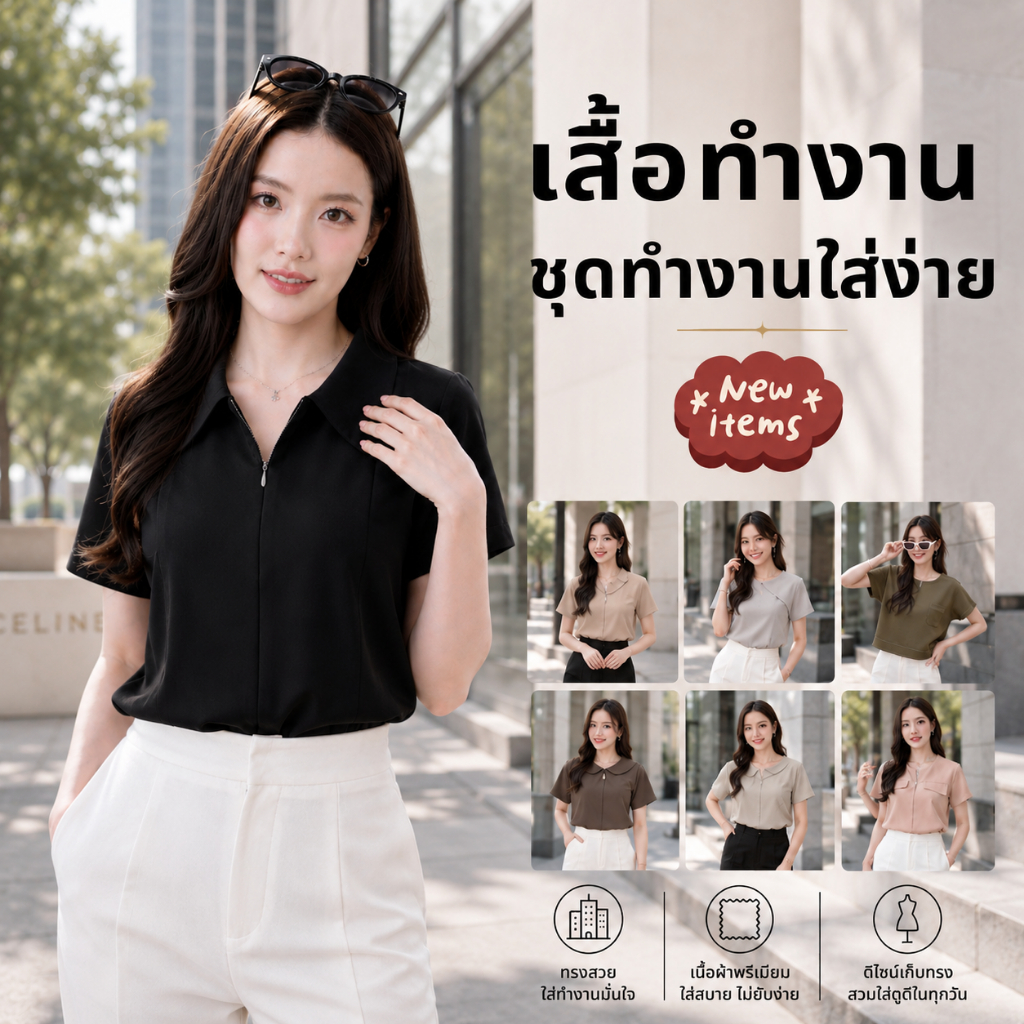เสื้อทำงาน เสื้อทำงานผู้หญิง ชุดทำงาน สุภาพ เรียบร้อย สวย มีคุณภาพ Runway Top