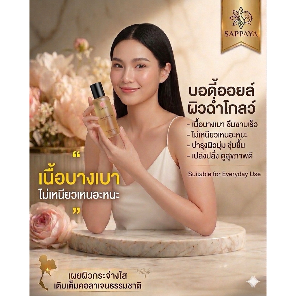 สัปปายะ บอดี้ออยล์บำรุงผิวสูตรอ่อนโยน สารสกัดจากธรรมชาติ (SAPPAYA NATURAL BODY OIL)