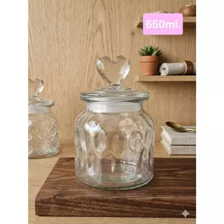 โหลแก้วใสฝาปิด หูจับรูปหัวใจ ดีไซน์หวานๆใช้เก็บของได้ ตกแต่งน่ารัก 650ml./950ml./1,350m.