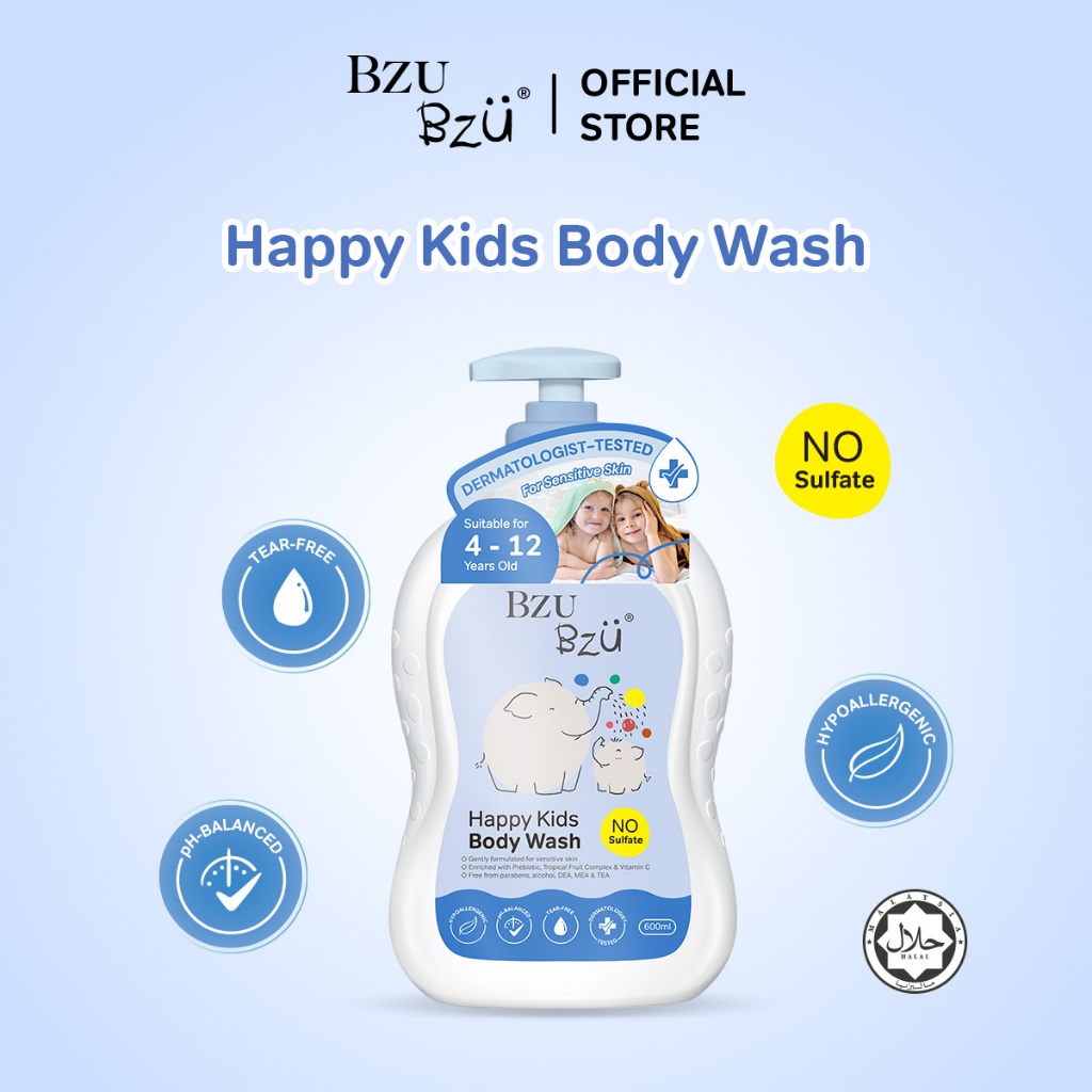 BZU BZU Happy Kids Body Wash 600ml บีซู บีซู สบู่อาบน้ำเด็ก สะอาด สดชื่น บำรุงผิวด้วยวิตามินC (4-12 ขวบ)