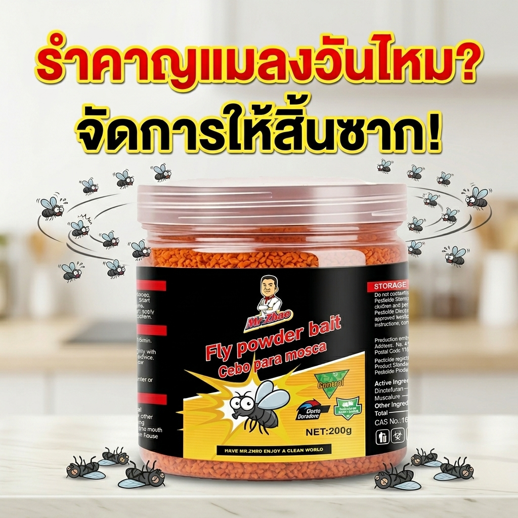 จบปัญหาแมลงวัน TIA ผงฆ่าแมลงวัน กำจัดแมลงวัน ผงไข่เน่า ผงกำจัดแมลงวัน 200g ฆ่าได้เร็ว ใช้งานง่าย