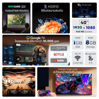 [ประกัน3ปี] SKYWORTH 40 นิ้ว Google TV ทีวี LED Dolby Audio รุ่น 40E6850G รองรับ Netflix YouTube Wifi โหลดแอพได้