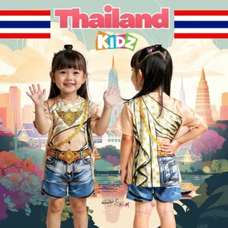ชุดเซ็ท เสื้อ+กาง ลายสไบไทยแลนด์ เป็นชุดเซ็ทเด็ก