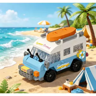 SR NEW ของเล่นตัวต่อนาโน3 มิติตัวต่อรถแคมป์ Camper Vanสไตล์มินิมอลของเล่น DIYของเล่นเสริมการเรียนรู้