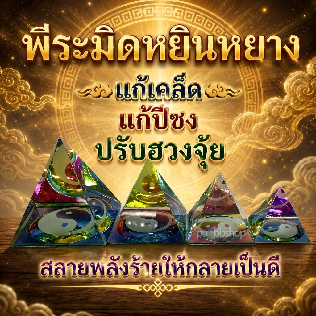 คริสตัลพีระมิดหยินหยาง เสริมโชคลาภ ปรับฮวงจุ้ย