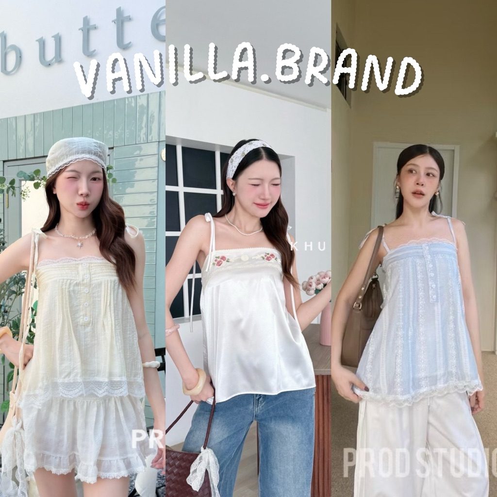 เสื้อสายเดี่ยวผูกไหล่ แต่งชายลูกไม้ -pd / VB0319